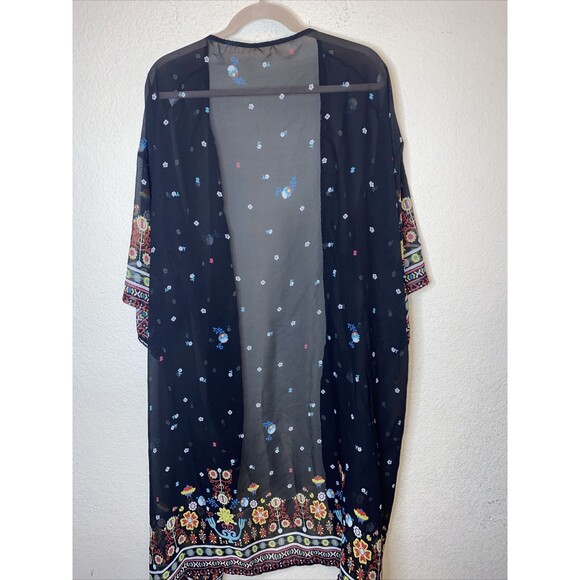 Floral Boho hippie whimsical Kimono Sheer Light Duster Womens Robe OS fairy - Picture 6 of 8